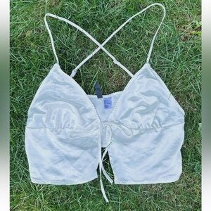 White Satin Self Tie Cropped Tank Top